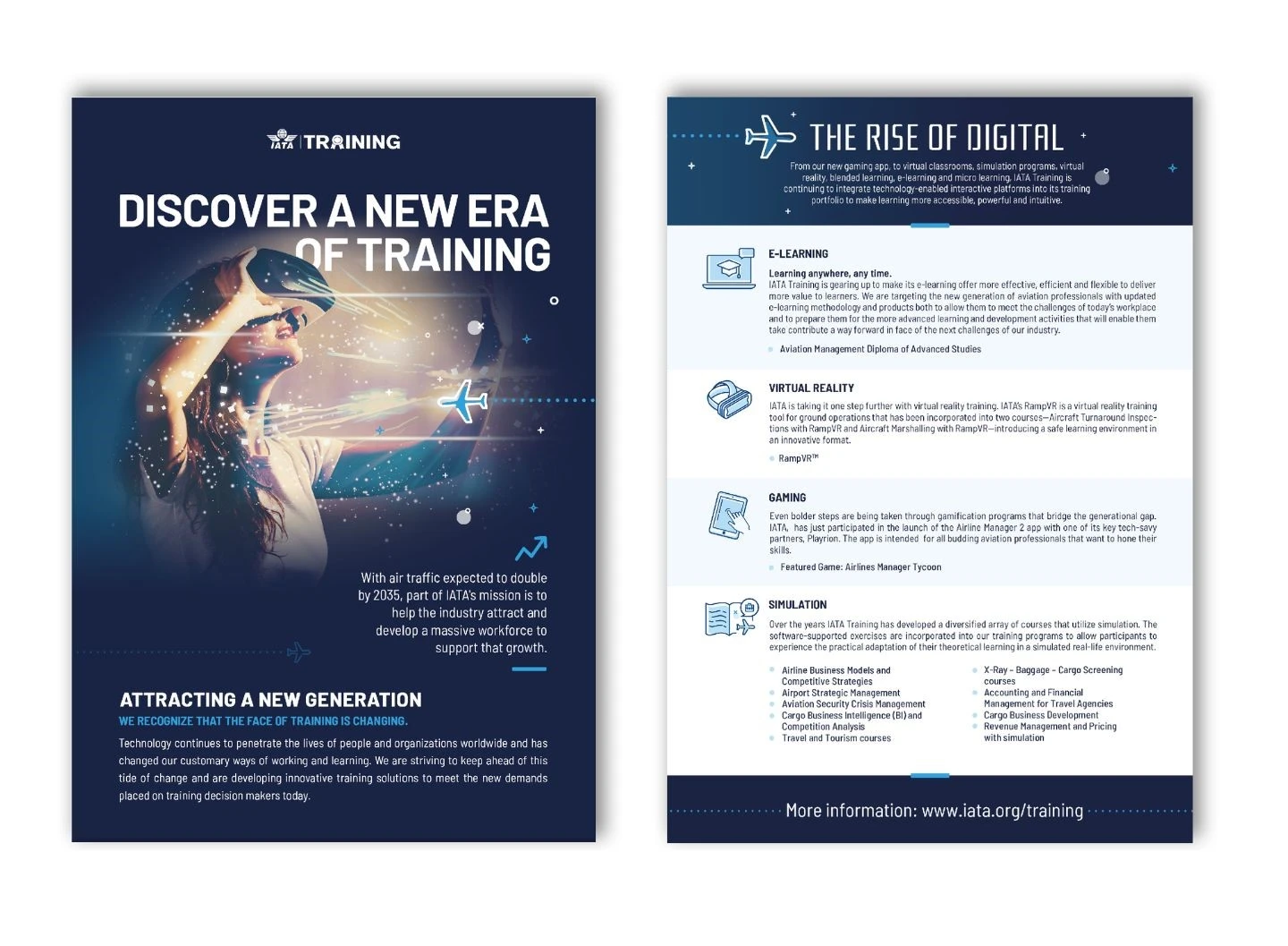 flyer pour IATA training avec une illustration et le contenu des formations