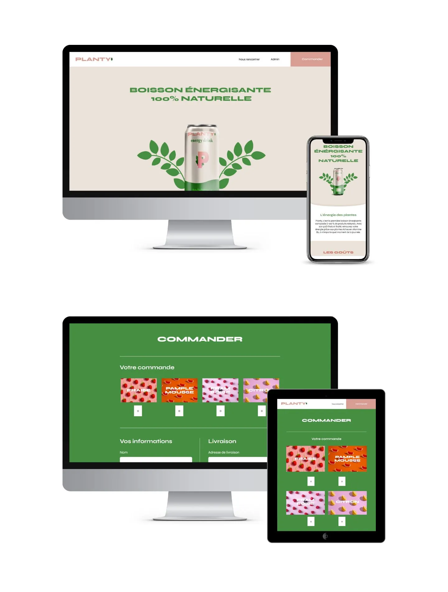image d'ordinateur, de tablettes et de mobile avec le site réalisé pour Planty